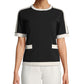 Blusa de malha feminina Anne Klein com bolsos frontais, preta, tamanho médio