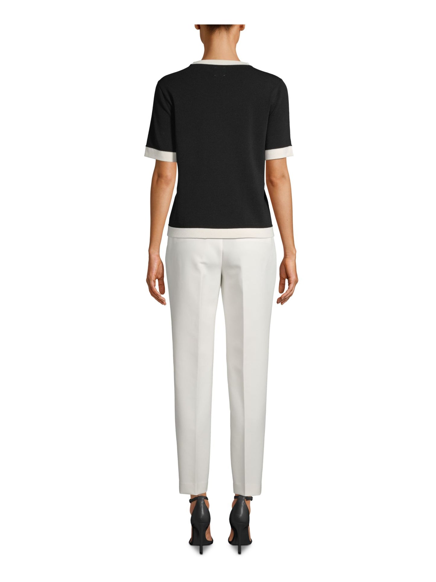 Blusa de malha feminina Anne Klein com bolsos frontais, preta, tamanho médio