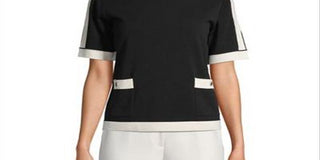 Blusa de malha feminina Anne Klein com bolsos frontais, preta, tamanho médio
