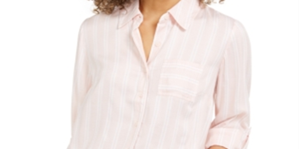 Camisa listrada feminina Style &amp; Co com um bolso, rosa, tamanho pequeno