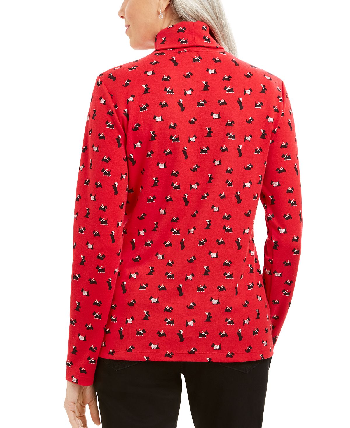 Karen Scott Blusa Feminina Manga Longa Gola Alta Estampada Vermelha Tamanho Médio