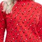Karen Scott Blusa Feminina Manga Longa Gola Alta Estampada Vermelha Tamanho Médio