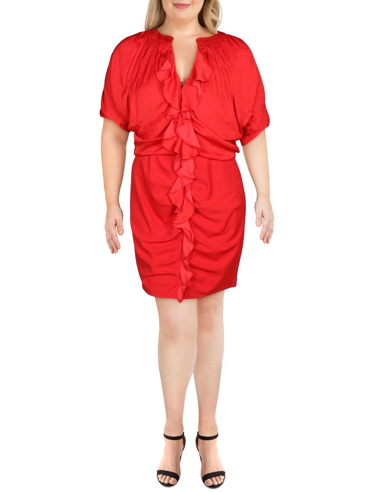 IINC International Concepts Vestido de coquetel feminino com babados e franzidos, vermelho, tamanho extrapequeno