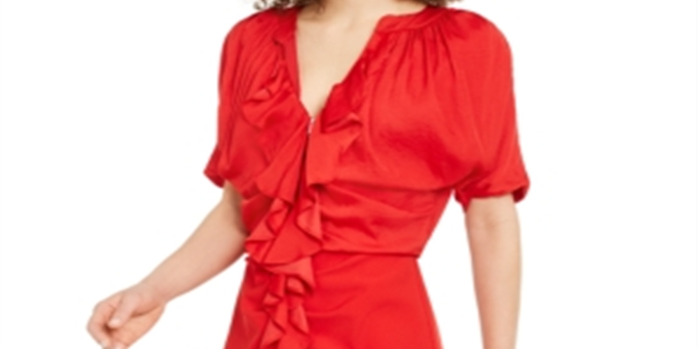 IINC International Concepts Vestido de coquetel feminino com babados e franzidos, vermelho, tamanho extrapequeno