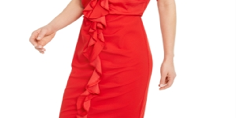 IINC International Concepts Vestido de coquetel feminino com babados e franzidos, vermelho, tamanho extrapequeno