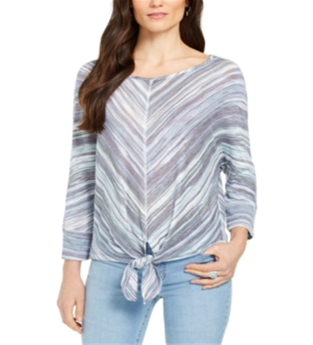 Blusa feminina listrada com amarração frontal, azul, tamanho XX-G, da Style &amp; Co