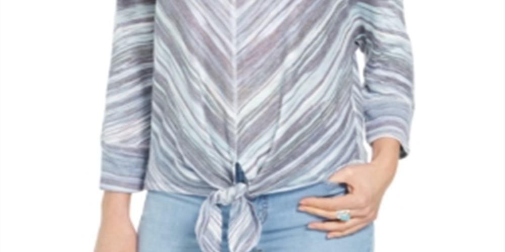 Blusa feminina listrada com amarração frontal, azul, tamanho XX-G, da Style &amp; Co