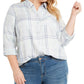Blusa xadrez feminina estilo &amp; co com botões, branca, tamanho 4X