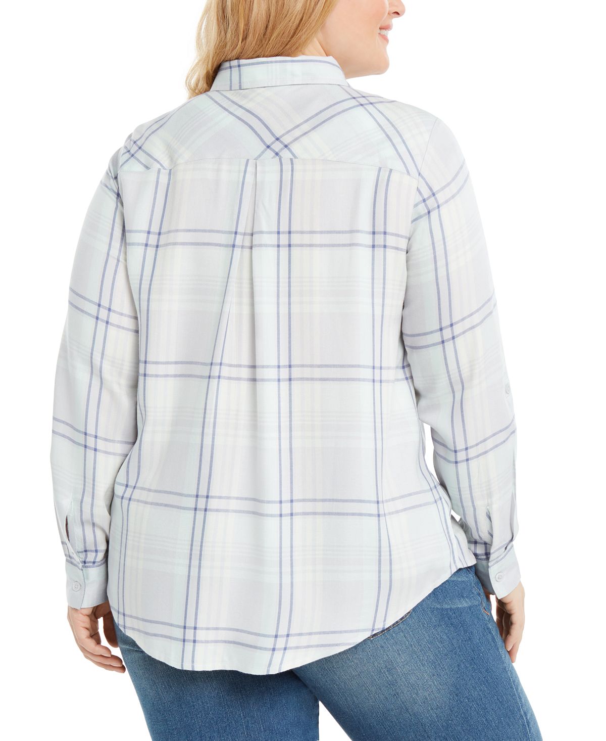 Blusa xadrez feminina estilo &amp; co com botões, branca, tamanho 4X