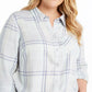 Blusa xadrez feminina estilo &amp; co com botões, branca, tamanho 4X