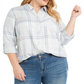 Blusa xadrez feminina estilo &amp; co com botões, branca, tamanho 4X