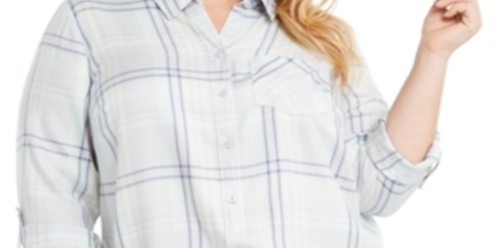 Blusa xadrez feminina estilo &amp; co com botões, branca, tamanho 4X