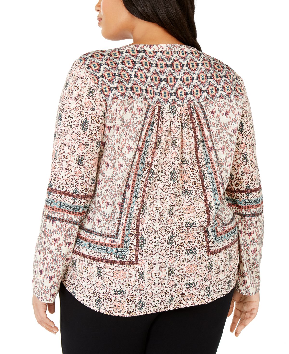 Blusa feminina estampada com botões Style &amp; Co, marrom, tamanho 2X
