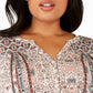 Blusa feminina estampada com botões Style &amp; Co, marrom, tamanho 2X