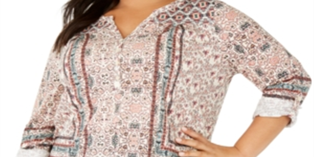 Blusa feminina estampada com botões Style &amp; Co, marrom, tamanho 2X