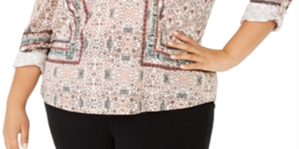 Blusa feminina estampada com botões Style &amp; Co, marrom, tamanho 2X