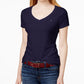 Camiseta feminina Tommy Hilfiger com decote em V, azul, tamanho grande