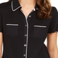 Blusa feminina Karen Scott com botões e debrum de algodão, preta, tamanho X-S