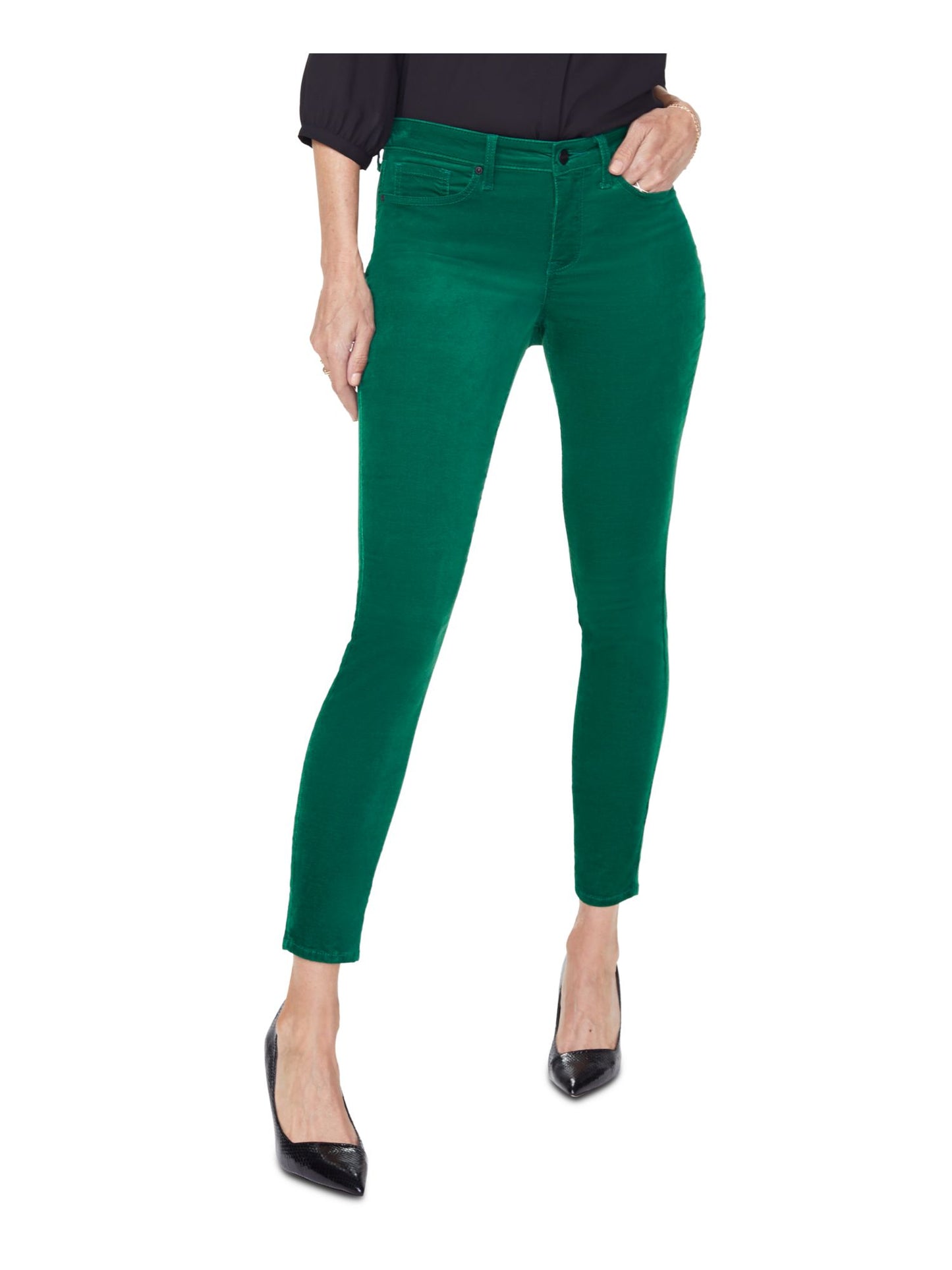 Calça skinny com bolso e zíper NYDJ feminina, tamanho 6, verde
