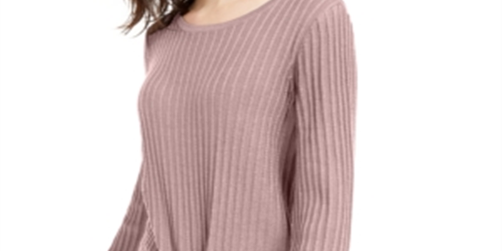 INC International Concepts Suéter Feminino Nude Manga Longa Amarrado Frontal Pulôver Rosa Tamanho X-S