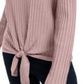 INC International Concepts Suéter Feminino Nude Manga Longa Amarrado Frontal Pulôver Rosa Tamanho X-S