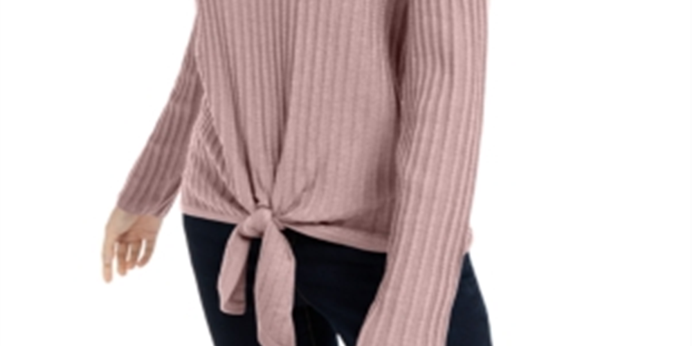 INC International Concepts Suéter Feminino Nude Manga Longa Amarrado Frontal Pulôver Rosa Tamanho X-S