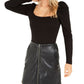 Body feminino Bar III com manga bufante, preto, tamanho médio