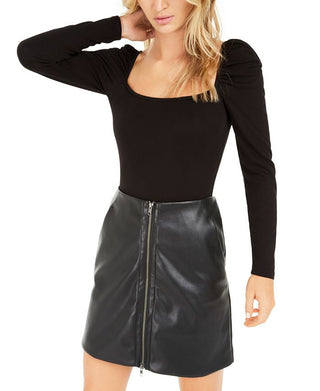 Body feminino Bar III com manga bufante, preto, tamanho médio