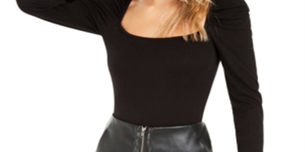 Body feminino Bar III com manga bufante, preto, tamanho médio