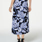 Saia envelope feminina com comprimento de chá floral JM Collection, preta, tamanho XX-G