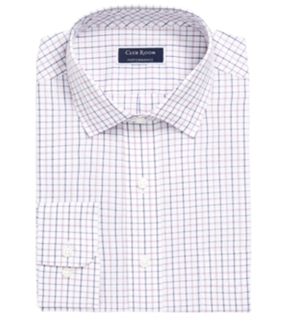 Camisa social xadrez clássica masculina Club Room, corte regular, resistente a rugas, branca, tamanho 15x32x33