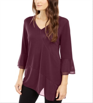Blusa feminina Alfani assimétrica com manga sino, vinho, tamanho grande