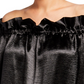 Blusa feminina Michael Kors de cetim com babados e ombro caído, preta, tamanho médio