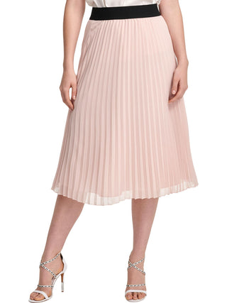 Saia plissada acordeão MIDI elástica DKNY para mulheres, tamanho extragrande, rosa