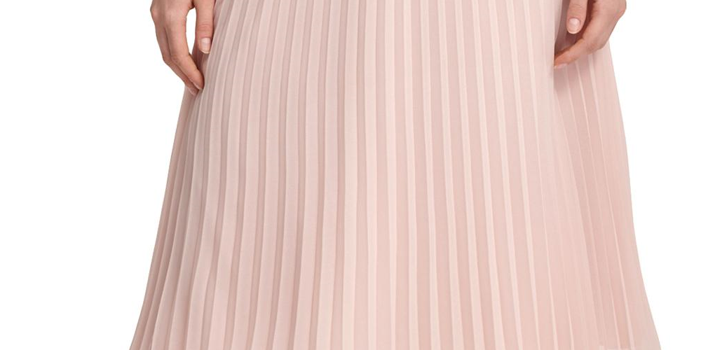 Saia plissada acordeão MIDI elástica DKNY para mulheres, tamanho extragrande, rosa
