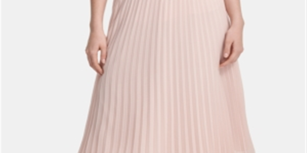 Saia plissada acordeão MIDI elástica DKNY para mulheres, tamanho extragrande, rosa
