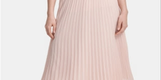 Saia plissada acordeão MIDI elástica DKNY para mulheres, tamanho extragrande, rosa
