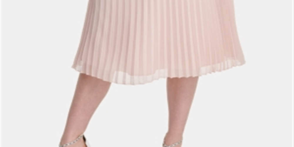 Saia plissada acordeão MIDI elástica DKNY para mulheres, tamanho extragrande, rosa