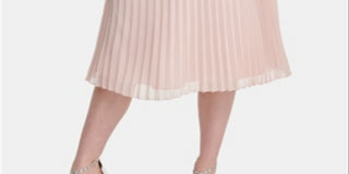 Saia plissada acordeão MIDI elástica DKNY para mulheres, tamanho extragrande, rosa
