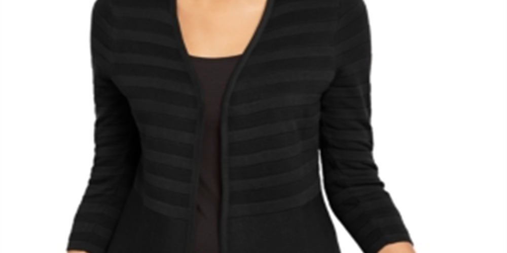 Cardigan feminino Alfani com listras texturizadas e frente aberta, preto, tamanho grande