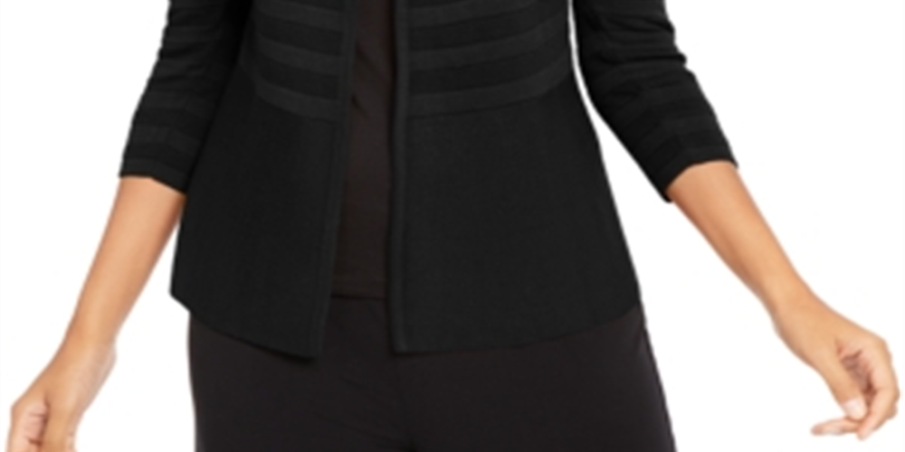 Cardigan feminino Alfani com listras texturizadas e frente aberta, preto, tamanho grande