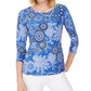 Blusa feminina estampada em jacquard, azul, tamanho pequeno, da coleção JM