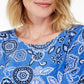 Blusa feminina estampada em jacquard, azul, tamanho pequeno, da coleção JM