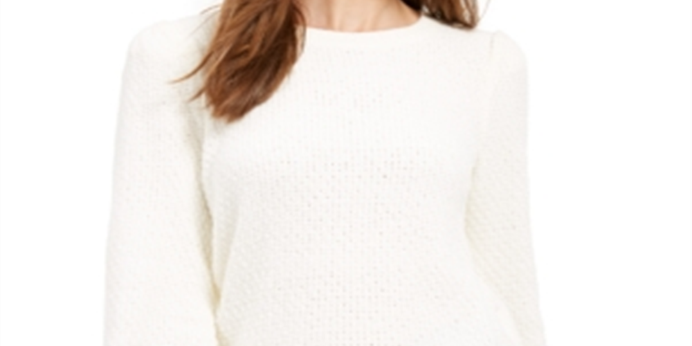 Suéter feminino Michael Kors de chenille com manga balão, branco, tamanho pequeno e pequeno