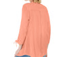 Blusa feminina Charter Club Coral com amarrações nos punhos, manga 3/4, decote em V, coral, tamanho XX-grande