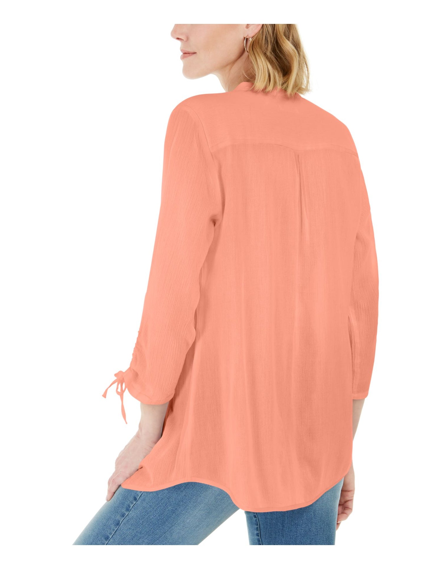 Blusa feminina Charter Club Coral com amarrações nos punhos, manga 3/4, decote em V, coral, tamanho XX-grande