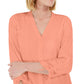 Blusa feminina Charter Club Coral com amarrações nos punhos, manga 3/4, decote em V, coral, tamanho XX-grande