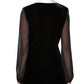 Alex Evenings Blusa feminina transparente de manga comprida com decote em V para usar no trabalho, preta, tamanho pequeno, extragrande
