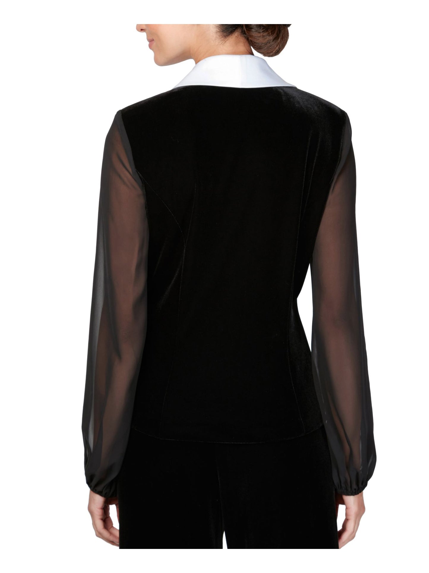 Alex Evenings Blusa feminina transparente de manga comprida com decote em V para usar no trabalho, preta, tamanho pequeno, extragrande
