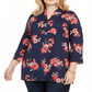 Túnica feminina Charter Club Plus com estampa floral e manga 3/4, azul, tamanho 2X